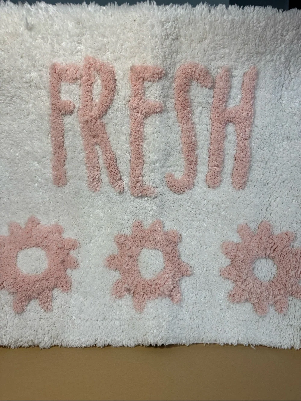 Rae Dunn White Bath Mat with Pink Accent
